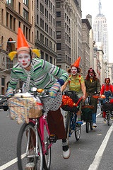 Time's Up! Bike Clowns clearing the bike lanes of cars - photo by Kaitlyn Tikkun